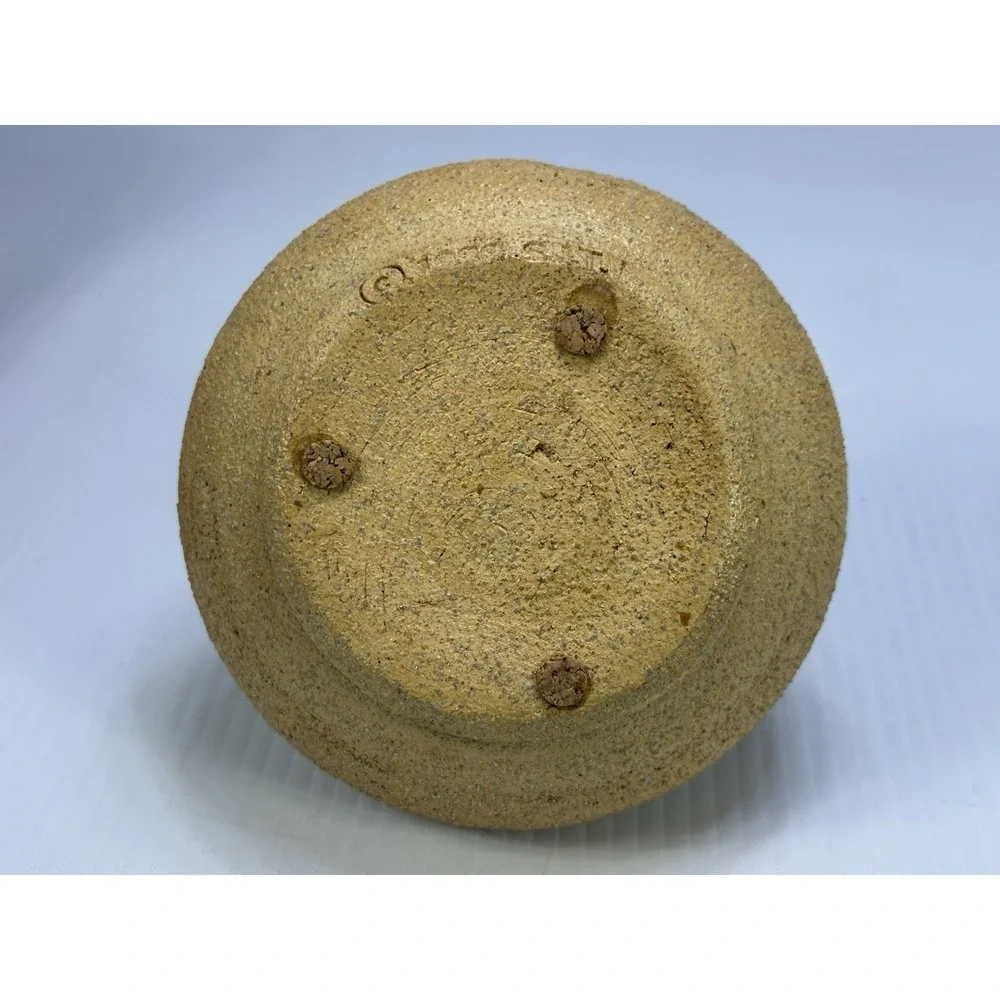 Vintage Carma Studio Sand Cast Pottery Oil Lamp Pot 1980s Signed